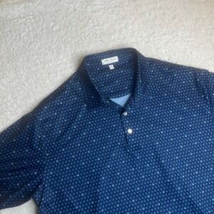 Peter millar men blue "seeing double" skull aop polo embroidered golf xl